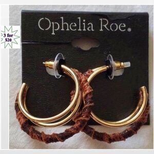 New Round Gold Tone 3 Hoop & Brown Earrings